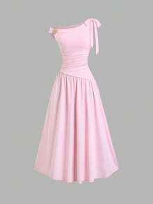 SHEIN Sweetro Đầm dài nữ màu trơn không tay, kiểu dáng tối giản, xếp ly, dáng suông, thích hợp cho mùa hè. - Hồng - Xem 1