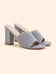 CUCCOO BASICS Minimalist Commuter Versatile Open Toe Mule High Heel Sandals For Christmas Spring Shoes Summer - Grey 1 - View 3