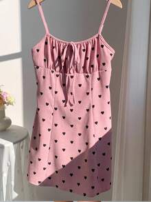 SHEIN EZwear 粉色编织吊带爱心装饰迷你连衣裙（女款） - 粉色 - 查看 4