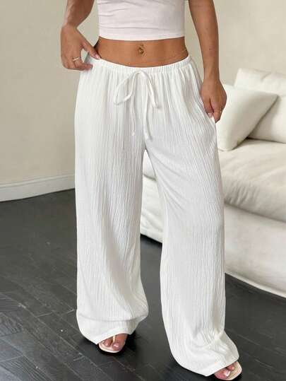 EMERY ROSE 大码休闲纯色抽绳直筒裤