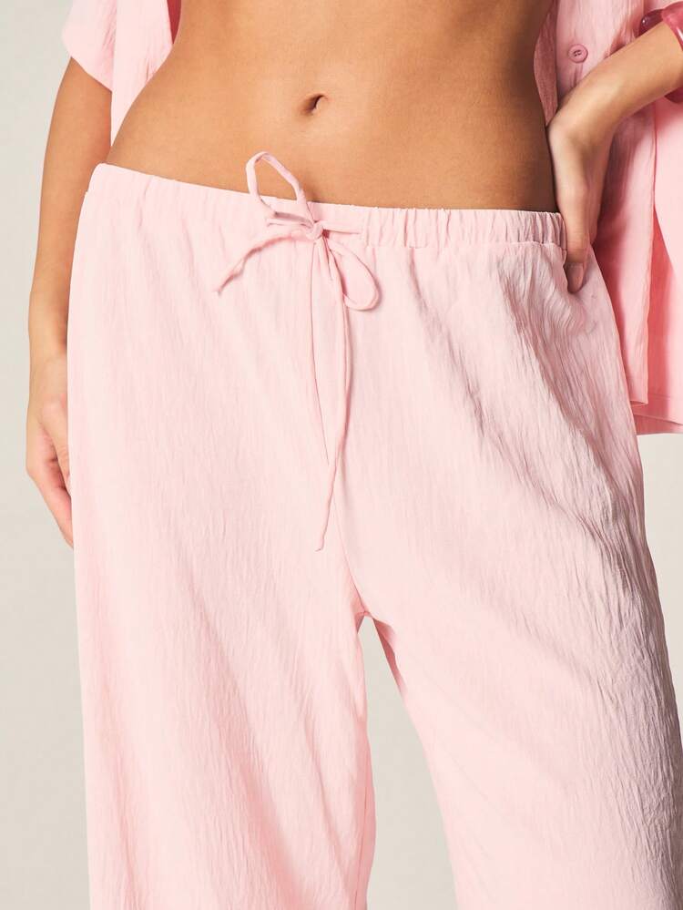 MISSGUIDED Relaxed Fit Linen Feel Look Wide Leg Beach Cover Up Trousers With Drawstring Waist And Side Pockets For Summer Vacation