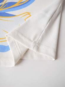 Almamuse 女士印花U领吊带背心，修身夏季打底衫 - 白色 - 查看 5