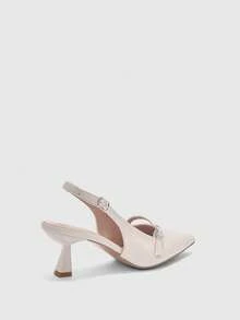 CUCCOO BIZCHIC 通勤款米色尖头凉鞋，女士时尚高跟鞋，无后跟搭扣设计 - 米色 - 查看 9