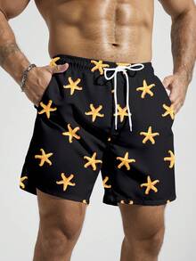 Manfinity Swimmode Quần short đi biển nam mùa hè in hình sao biển, cạp chun, có dây rút. - màu đen - Xem 4