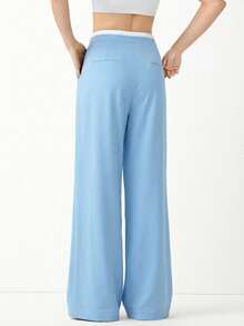 SHEIN EZwear 女士撞色抽绳休闲褶皱口袋宽松裤 - 藍色 - 查看 2