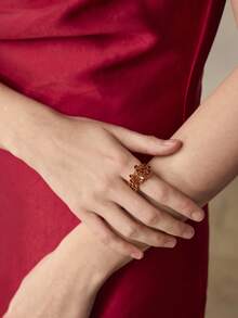 MOTF PREMIUM PRE-18K镀金多层橙色宝石个性化戒指 - 金黃色 - 查看 8