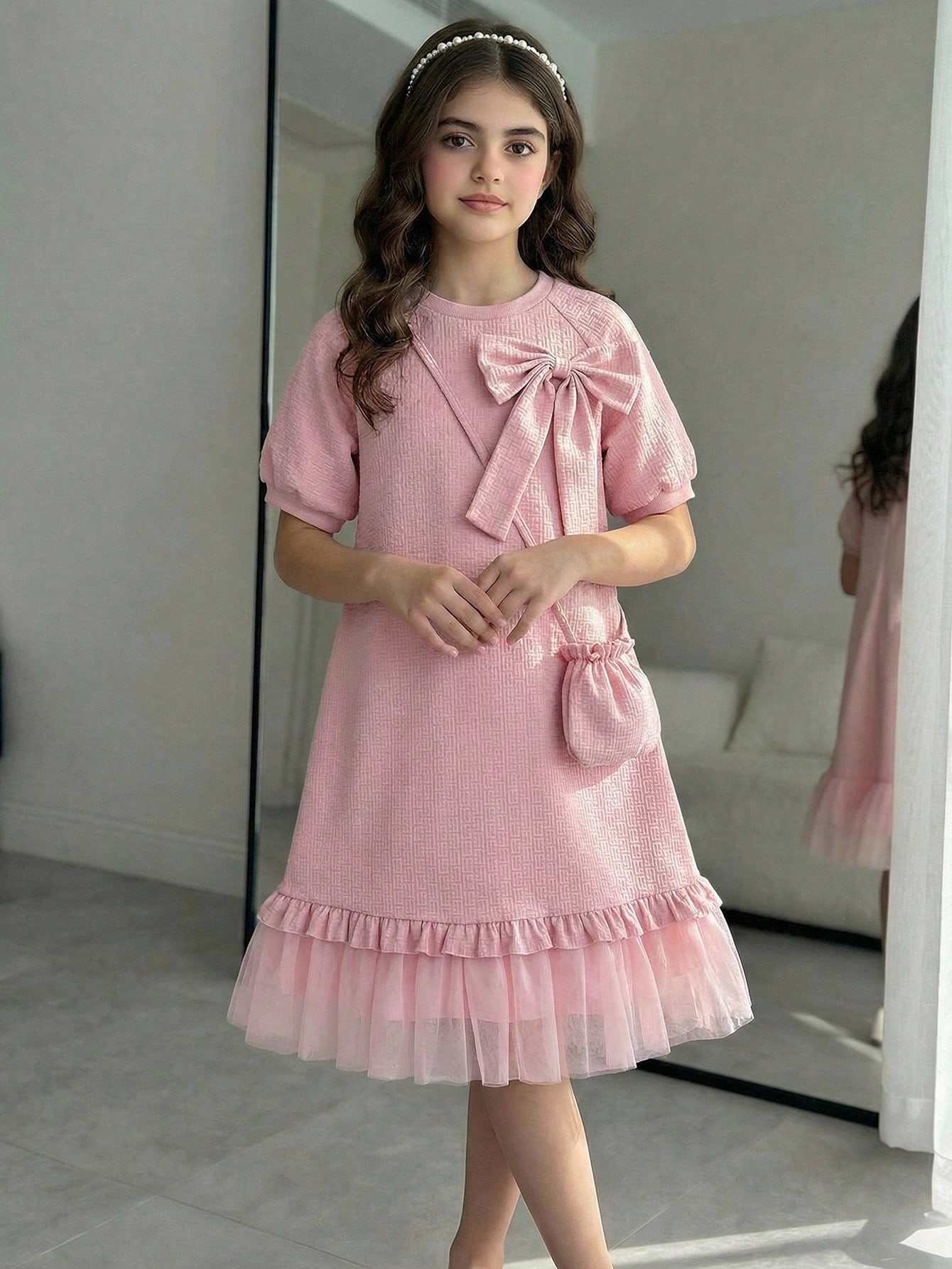 فستان بناتي أنيق بلون سادة للربيع/الصيف، فستان بنا...