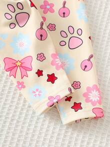 Cozy Pixies 2pcs Baby Girl Animal Print Knit Soft Round Neck Short Sleeve Top And Elastic Waist Pants Set - Multicolor - View 4