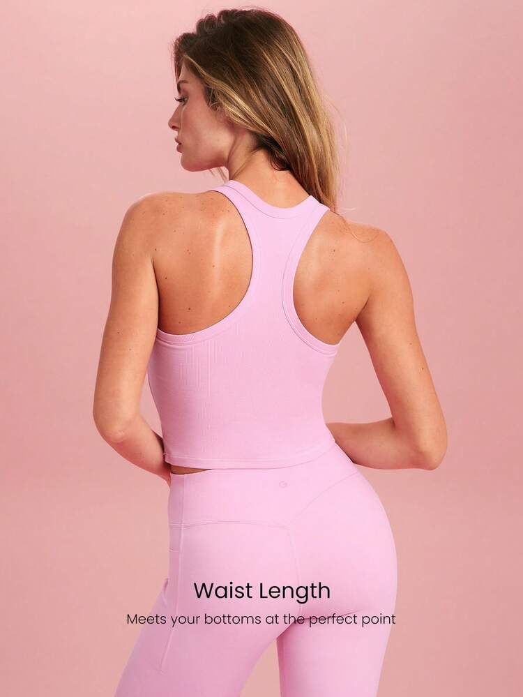 Canotta a costine in cotone Pima, vita modellante, lunghezza vita, vestibilità slim, schiena a racer, per uso quotidiano e casual, adatta per San Valentino