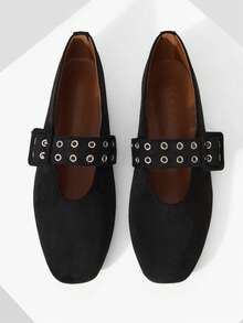 MOTF PREMIUM WOMEN GROMMET EYELET FLATS SPRING SHOES - Black - View 2