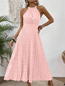 Breezaya 女士波点露背无袖连衣裙长款度假沙滩装 - 粉色 - 查看 4