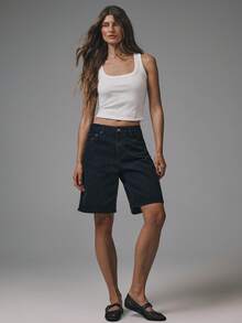 MUSERA Relaxed Fit Denim Jorts Basics Autumn  Fall Cute Streetwear Going Out Casual Core Denim Spring Summer - Black - View 6