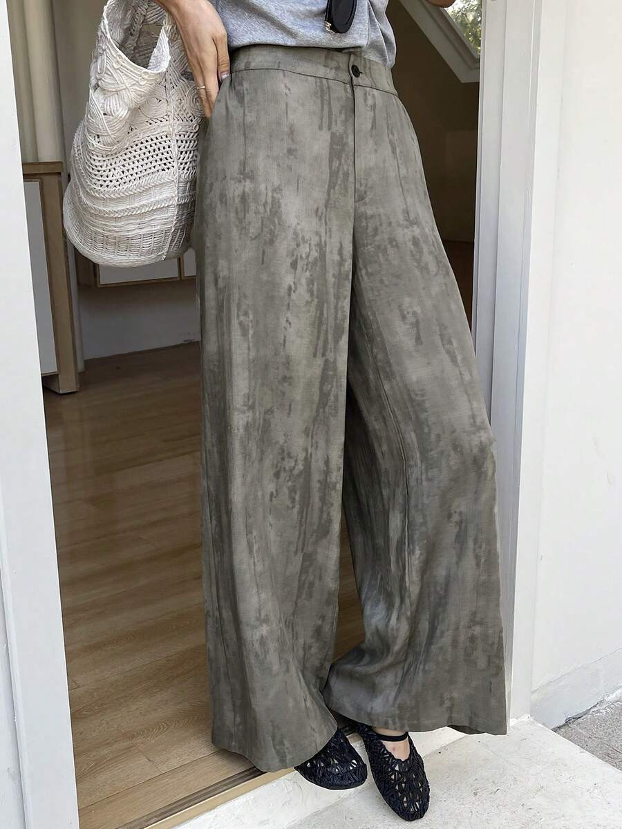 DAZY Quần ống rộng dáng suông nhuộm tie-dye, quần dài mùa hè thoải mái dành cho nữ, thích hợp cho kỳ nghỉ. - Màu xanh Ô liu - Xem 1