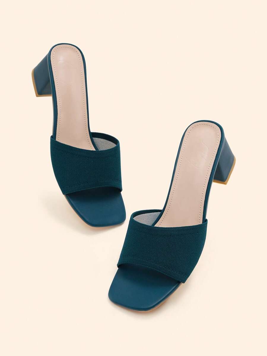 CUCCOO BASICS Woman Shoes Chain Decor Chunky Heeled Mule Sandals, Fashion Summer Heeled Sandals For Spring And Summer Vacation Shoes Summer Back To School Shoes College Student Shoes Elegant Basics Business Casual Business Chic Spring Shoes Spring Break Easter Spring Shoes - Dark Green - View 1