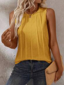 EMERY ROSE Women's Solid Color Round Neck Sleeveless Casual Summer Tank Top - Yellow - View 4