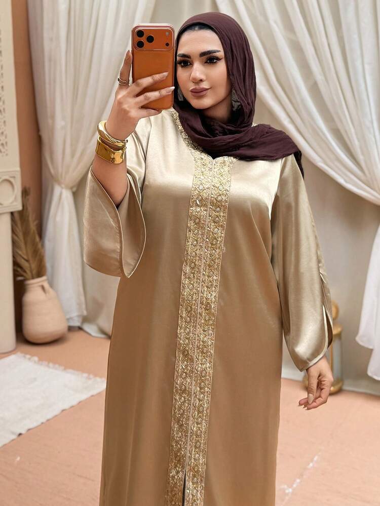 Dazy Plus Rhinestone Embroidered Party Dress, Long Sleeve, Plus Size, Spring/Autumn Sundress