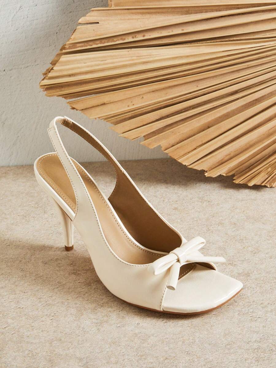 SHUZIA Sandalias de tacón alto con punta cuadrada y tira trasera, con cristales y strass para mujer - Blanco - Ver 1