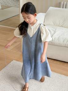 Dazy Kids Váy yếm denim cho bé gái mùa hè - Rửa nhẹ - Xem 5