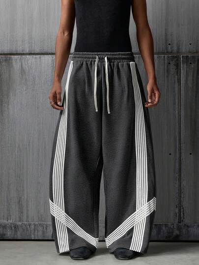 NEON BLANC Men's Hoodie And Trousers, Sporty Style, Striped Design, Loose Fit, Street Style.