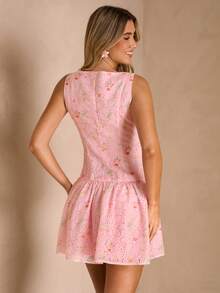 Enchnt 女士无袖收腰刺绣A字迷你连衣裙 - 粉色 - 查看 6
