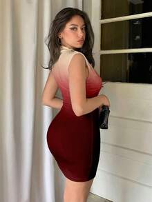 Elegante y sexy vestido mini ajustado sin mangas con estampado de lunares marrones, ideal para la primavera y el estilo de vacaciones francesas - Burdeos 3 - Ver 2