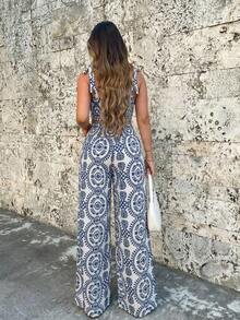 SHEIN SXY 女士度假植物印花露脐吊带背心和长裤时尚套装 - 彩色 - 查看 2