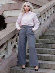 Elenary Edit 女士经典露肩商务衬衫，长袖，纽扣开襟，粉色，适合办公室通勤穿着，优雅商务休闲上衣 - 粉色 - 查看 1