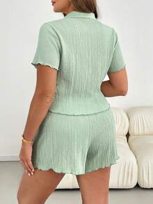 SHEIN Essnce 大码夏季两件套，夏季两件套短裤套装，返校季少女服装，女士两件套演唱会女装Y2K套装，两件套，女士休闲度假两件套薄荷绿套装 - 薄荷綠 - 查看 2