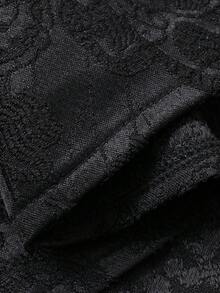 FRIFUL Women's Solid Color Round Neck Long Sleeve Flared Cuff Waist Fitted Dress, Versatile For Spring & Summer Sundress - Black - View 7