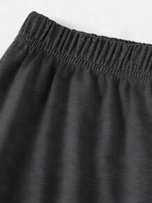 SHEIN 少女蝴蝶结印花T恤和打底裤两件套，休闲日常时尚百搭 - 深灰色 - 查看 4