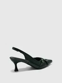 CUCCOO BIZCHIC Bombas de tacón de gatito con punta puntiaguda de material de PU, adecuadas para el uso diario, el trabajo y las fiestas - Verde Oscuro - Ver 8