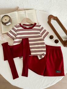 LMoss Kids LMoss  2pcs/Set Young Boy Striped Knit T-Shirt And Shorts Set - Multicolor - View 7