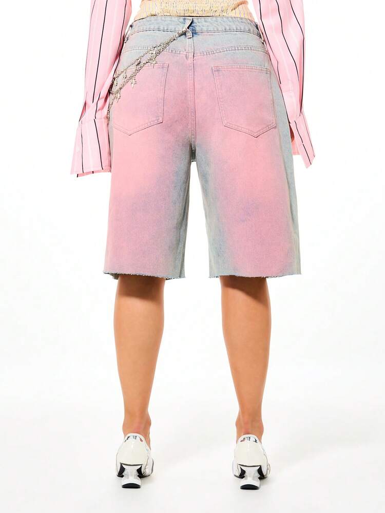 SUMWON WOMEN Ombre Denim Bermuda Shorts With Tie Dye Wash