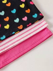 SHEIN Playful Pals 3件套彩色爱心条纹荷叶边圆领T恤上衣，柔软舒适，休闲可爱，春夏新品 - 彩色 - 查看 7
