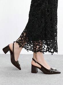 CUCCOO BIZCHIC Women's Rhinestone Buckle Chunky Heel Pumps, Spring/Summer Spring Shoes - Dark coffee - View 5