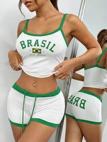 Comfortcana Conjunto de camiseta de tirantes y shorts súper cortos en los colores de la bandera de Brasil - Multicolor - Ver 8