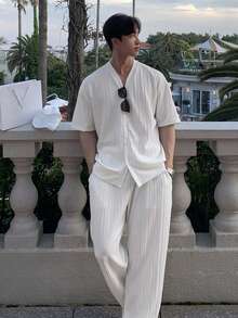 DAZY Bộ áo thun dài tay nam màu trắng chất liệu vải dệt họa tiết, thích hợp cho mùa xuân/hè. - trắng - Xem 4