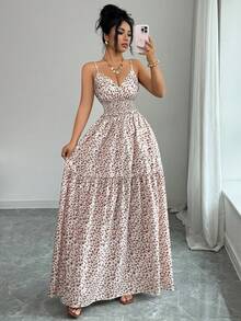 Elenzga 新款吊带碎花编织腰带设计优雅年轻女士度假连衣裙 - 彩色 - 查看 4