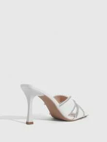 CUCCOO SZL Giày cao gót mũi vuông màu trắng gợi cảm, quyến rũ, đính đá lấp lánh, thích hợp cho váy, tiệc tùng và hộp đêm dành cho nữ. - trắng - Xem 8