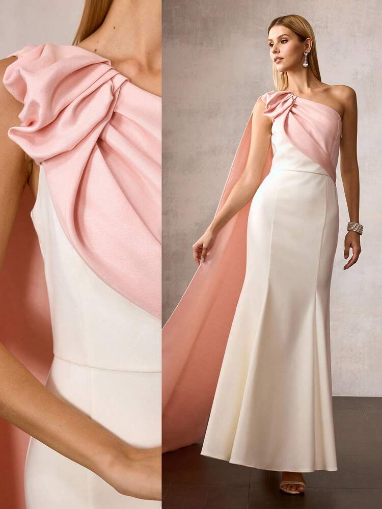 MOTF Soiréza WOMEN'S ASYMMETRIC SHOULDER OCCASION WEAR COLORBLOCK MERMAID DRESS