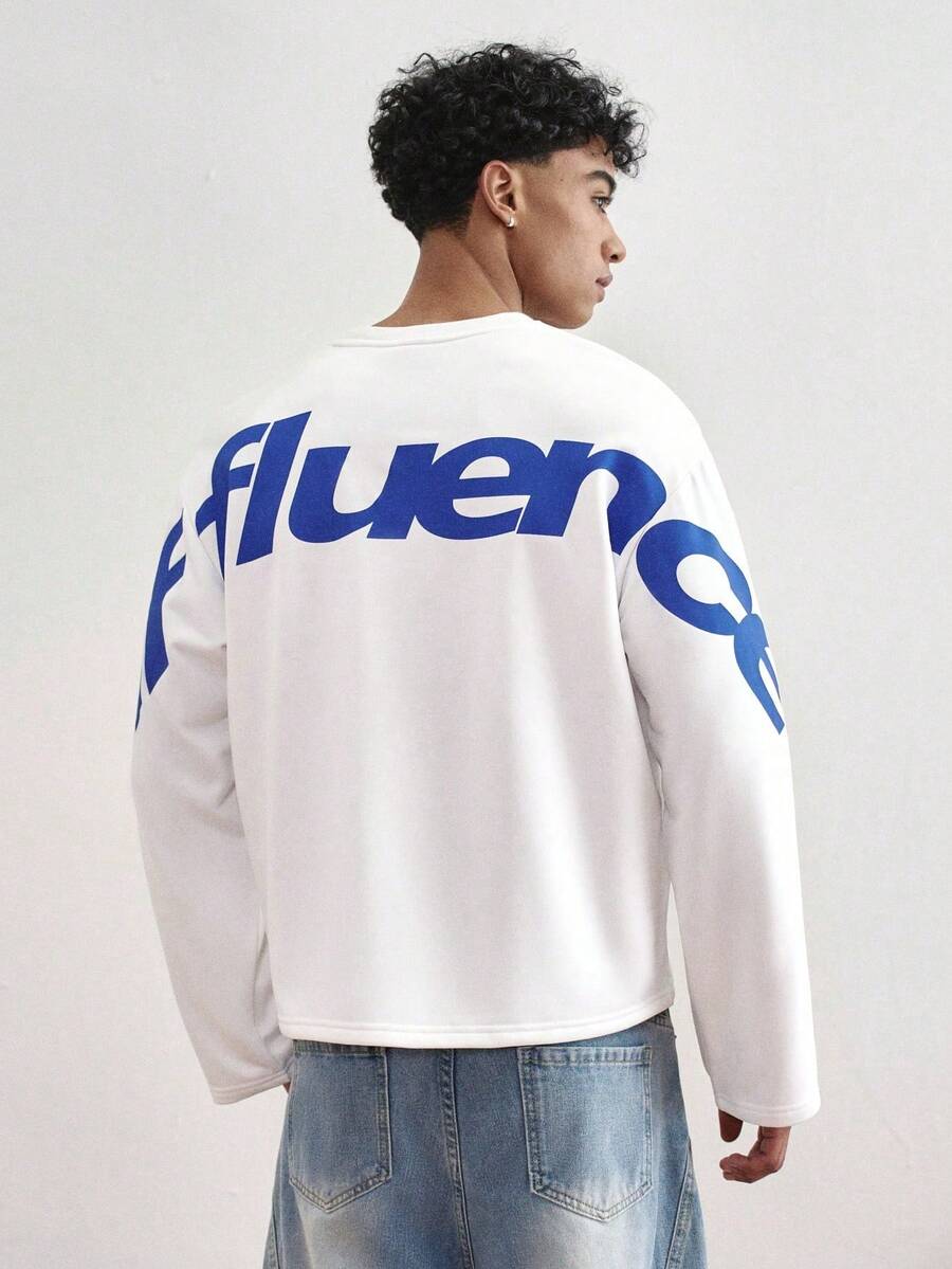 TOKVUE 男士时尚个性化大号后背印花T恤 - 白色 - 查看 1