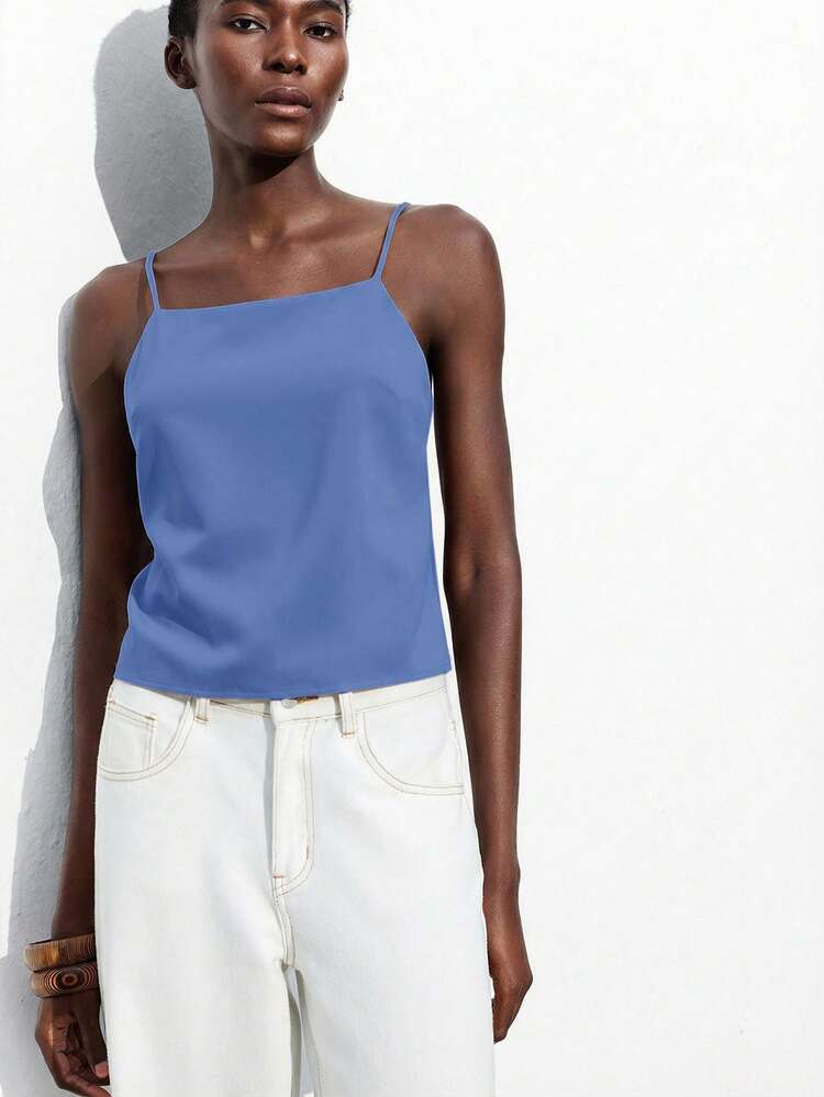 SHEIN Maija Adjustable Tie Backless Cami Top, Elegant For Party, Office, Commute, Business, Casual, Romantic, 90s Retro, New Year, Holiday, Beach, Graduation