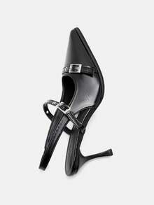 Women's Retro Pointed Toe Mary Jane Leather Shoes, British Style Flats, 2025 Spring/Autumn New Arrival, French Fashion Thick Heel High Heels,Elegant,Party - Black - View 10