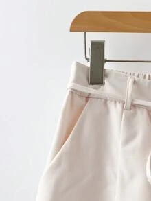 GlowEve High Waist Slit Leg Pants, Relaxed Fit Straight Leg Trousers, Elegant Commuting & Date, Slimming Casual Suit Pants - Beige - View 4