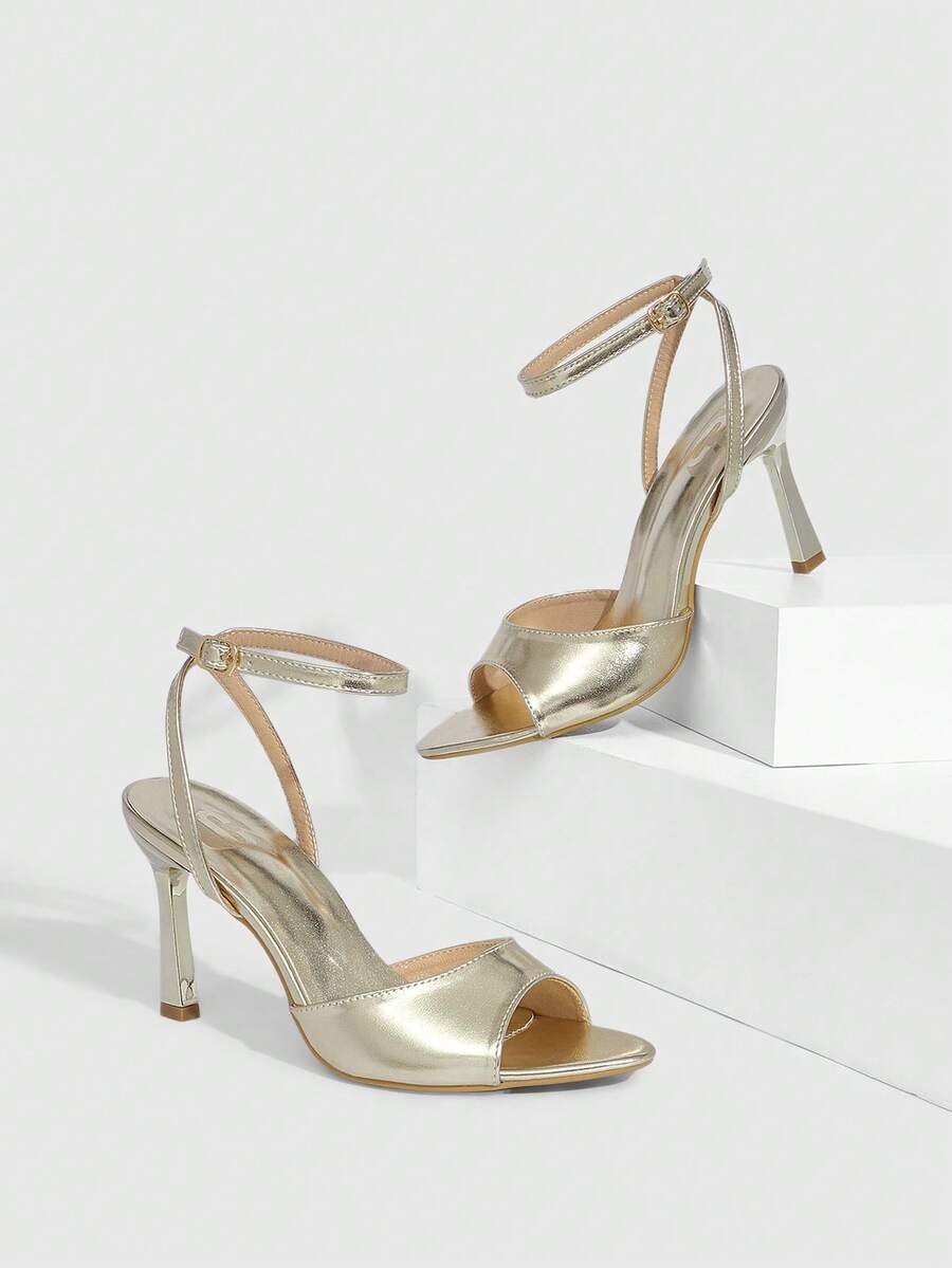 CUCCOO SZL 女士鞋履春夏新款金色露趾踝带高跟凉鞋，时尚舒适百搭，性感派对宴会女士凉鞋，露趾凉鞋，春季鞋履 - 淺金 - 查看 1