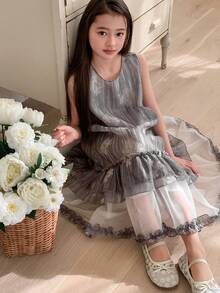 DAZY Girls Sleeveless Round Neck Dress - Light Grey - View 2