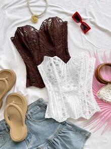 Soleia Solid Color Lace Fashionable Elegant Summer Fishbone Boned Shapewear Corset - Multicolor - View 1