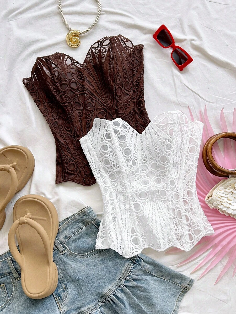 Soleia Solid Color Lace Fashionable Elegant Summer Fishbone Boned Shapewear Corset - Multicolor - View 1