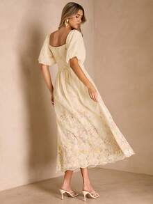 Enchnt Đầm dài thanh lịch in hoa, thắt eo, thích hợp cho mùa hè. - màu xanh lá - Xem 7