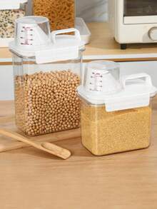 1个厨房储物罐，带盖密封食品储物容器，便携式防漏食品储藏盒，适用于存放谷物、坚果、面粉和大米，厨房收纳配件 - 無色 - 查看 6